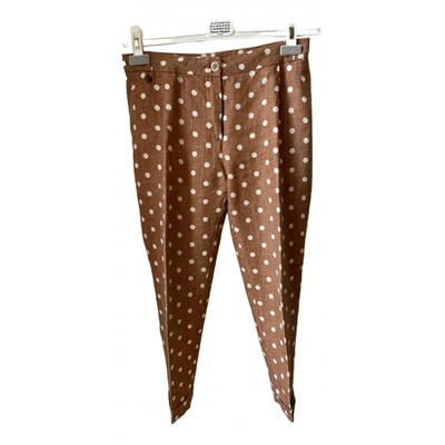 Pre-owned Manila Grace Linen Straight Pants In Camel