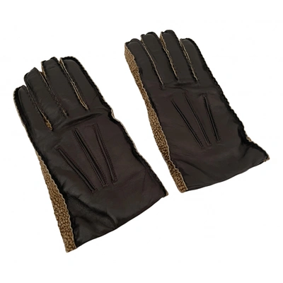 Pre-owned Borbonese Leather Gloves In Brown