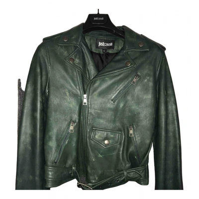 Pre-owned Just Cavalli Leather Short Vest In Green