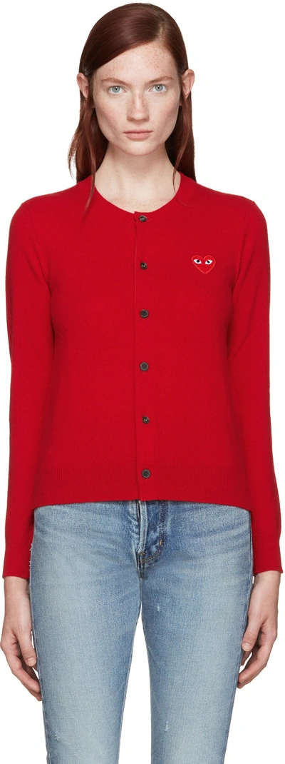 Comme Des Garçons Play Logo Embroidered Buttoned Cardigan In Red