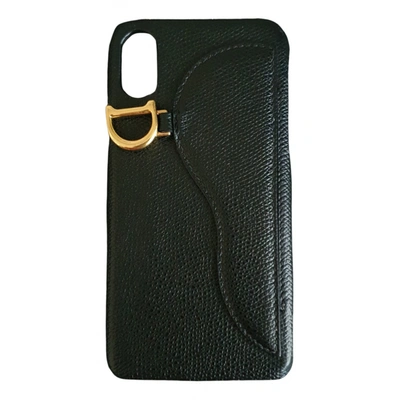 Pre-owned Dior Leather Iphone Case In Black