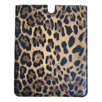 Pre-owned Dolce & Gabbana Leather Ipad Case In Beige