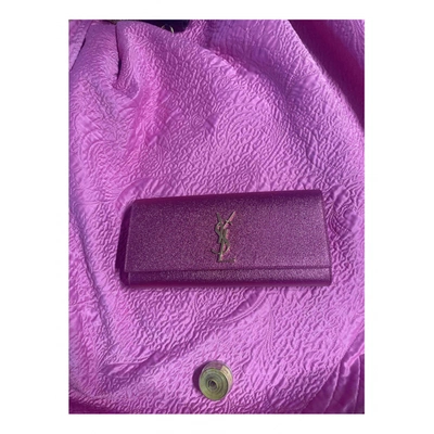 Pre-owned Saint Laurent Ysl Line Leather Wallet In Pink