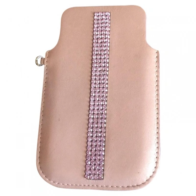 Pre-owned Swarovski Leather Iphone Case In Pink