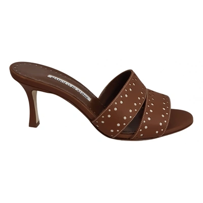 Pre-owned Manolo Blahnik Maysale Leather Sandal In Brown