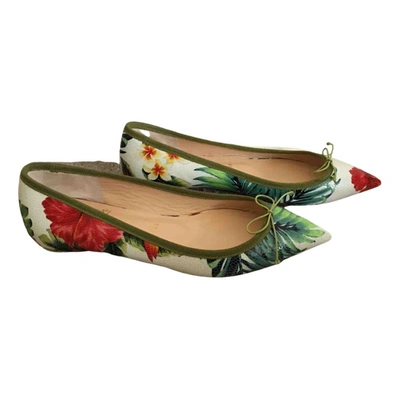 Pre-owned Christian Louboutin Leather Ballet Flats In Green