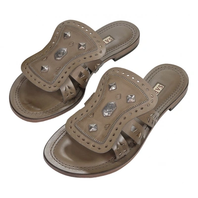 Pre-owned Sartore Leather Sandal In Khaki