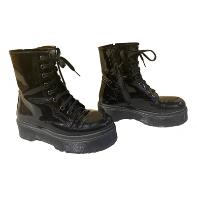 Pre-owned Dixie Patent Leather Biker Boots In Black