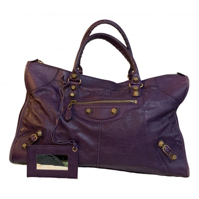 Pre-owned Balenciaga Work Leather Handbag In Purple