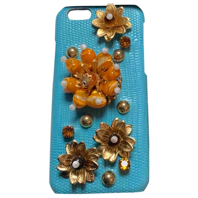 Pre-owned Dolce & Gabbana Leather Iphone Case In Blue