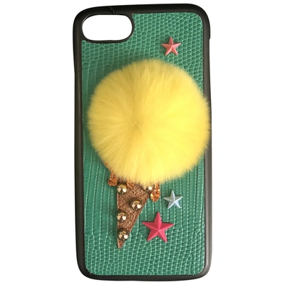 Pre-owned Dolce & Gabbana Leather Iphone Case In Green