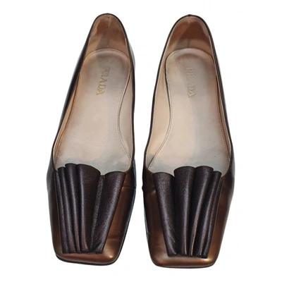 Pre-owned Prada Leather Ballet Flats In Brown