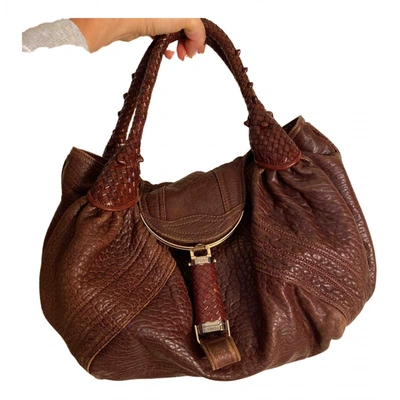 Pre-owned Fendi Spy Leather Handbag In Brown