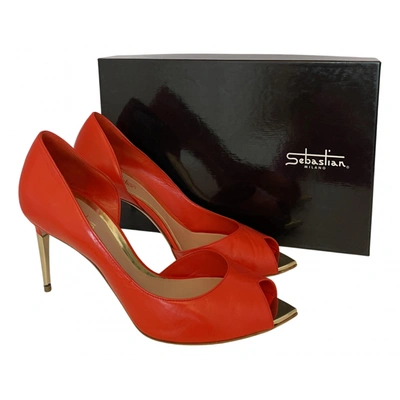 Pre-owned Sebastian Milano Leather Heels In Red