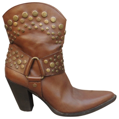 Pre-owned Sartore Leather Western Boots In Brown