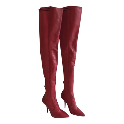 Pre-owned Fendi Leather Riding Boots In Red