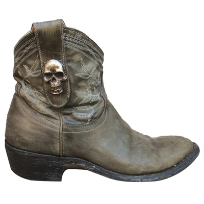 Pre-owned Mexicana Leather Western Boots In Grey