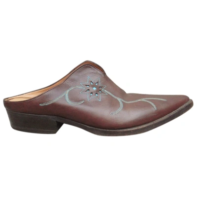 Pre-owned Sartore Leather Flats In Brown