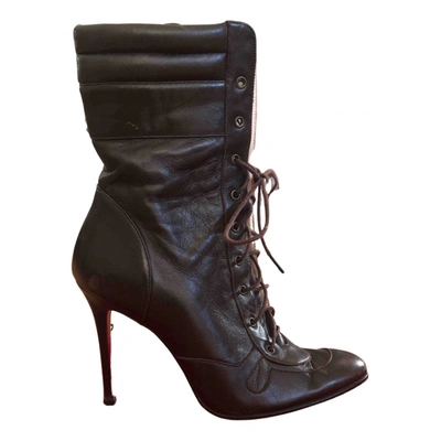 Pre-owned Christian Louboutin Leather Lace Up Boots In Brown