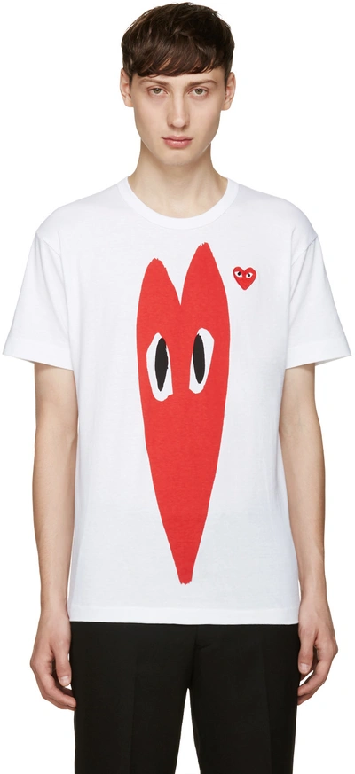 Comme Des Garçons Play Embroidered Heart Print T-shirt In White
