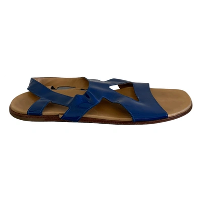 Pre-owned Jil Sander Patent Leather Sandals In Blue