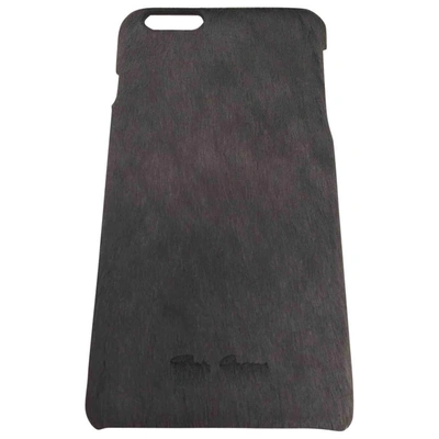 Pre-owned Rick Owens Leather Iphone Case In Anthracite