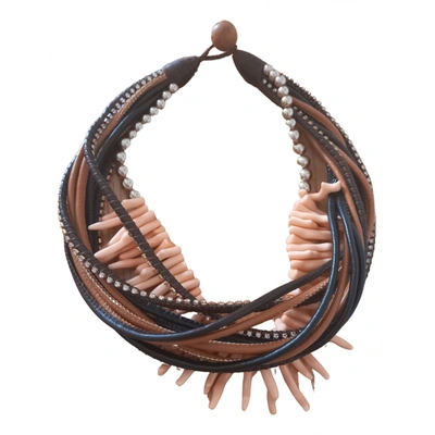 Pre-owned Max Mara Leather Necklace In Brown