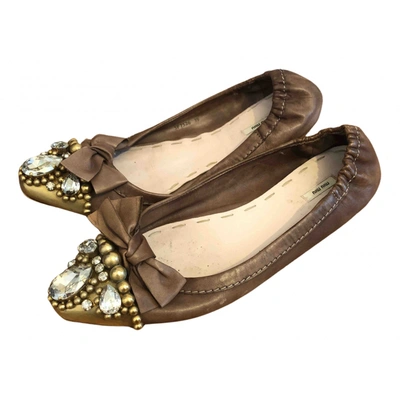Pre-owned Miu Miu Leather Ballet Flats In Brown