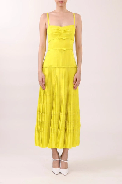 Jason Wu Collection Bow-embellished Pleated Satin-jacquard Midi Dress In Chartreuse