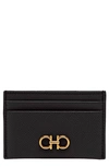 Ferragamo Double Gancio Leather Card Case In Nero Nero
