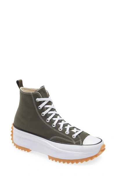 Converse Green Run Star Hike Hi Sneakers In Cargo Khaki/white