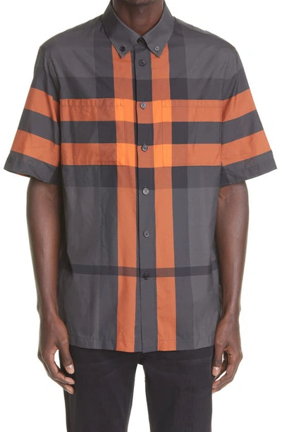 Burberry Button-down Collar Checked Nylon-ripstop Shirt In Orange