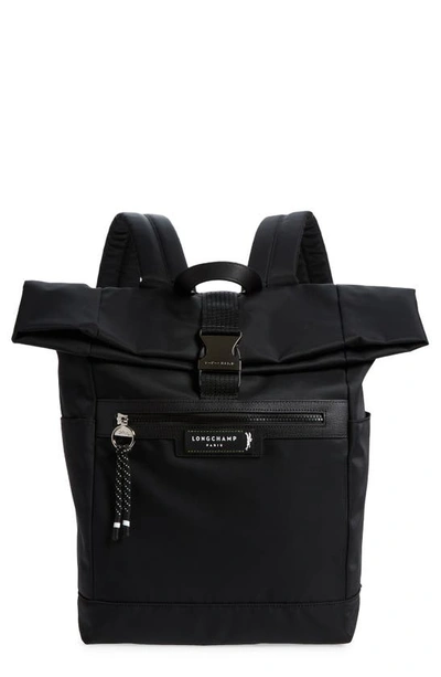 Longchamp Green District Flap Backpack In Black