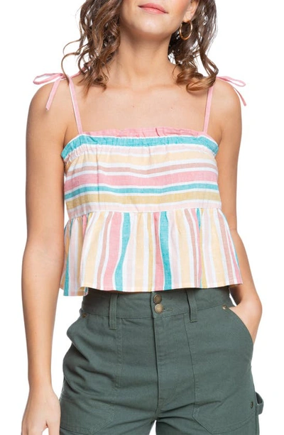 Roxy Stripe Cotton & Linen Blend Camisole In Snow White Aloha Stripe