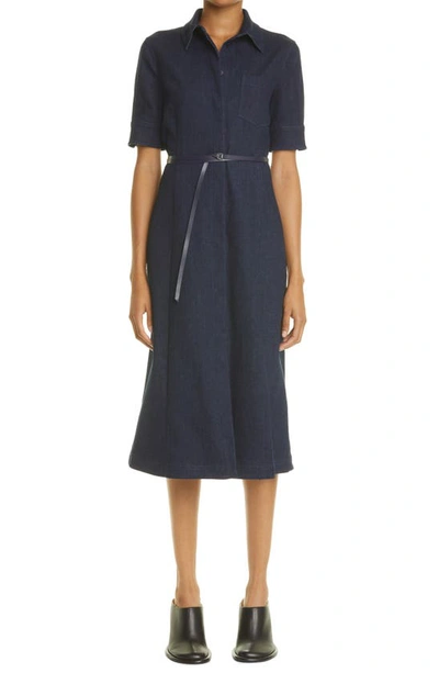 Altuzarra Kieran Belted Denim Serge Midi Shirtdress In Berry Blue