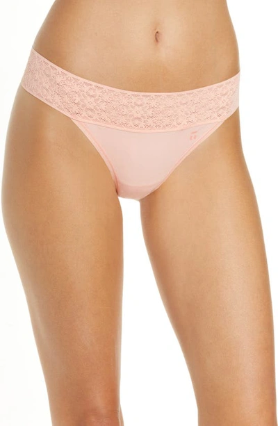 Tommy John Cool Cotton & Lace Thong In Apricot Blush