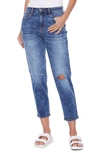 HINT OF BLU CLEVER HIGH WAIST RIPPED ANKLE SLIM STRAIGHT LEG JEANS,HB0324B-1