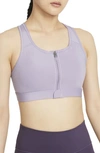 Nike Dri-fit Swoosh Women's Medium-support Padded Zip-front Sports Bra In Violet Haze/ White