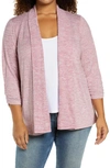 Bobeau Ruched Sleeve Open Cardigan In Heather Rose