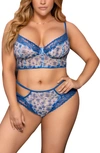 Mapalé Floral Lace Underwire Longline Bra & Panties Set In Blossom Blue