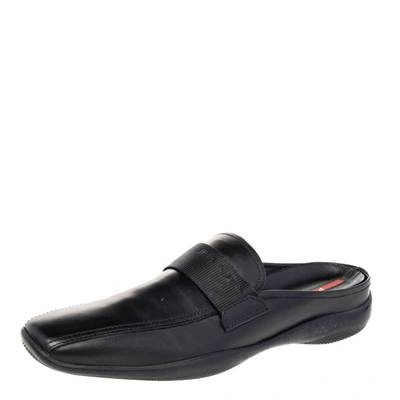 Pre-owned Prada Black Leather Slip On Loafers Size 44.5