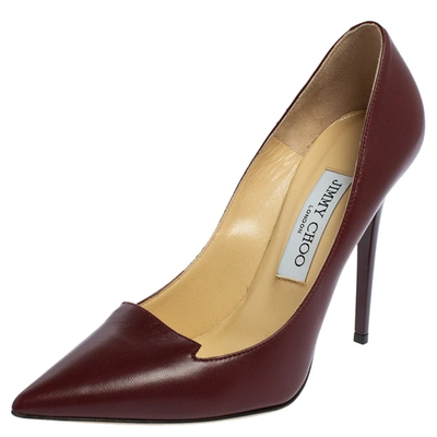 Pre-owned Jimmy Choo Maroon Leather Avril Pointed Toe Pumps Size 37 In Burgundy