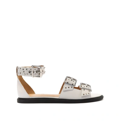 Schutz Brighid Leather Flat Sandal In White