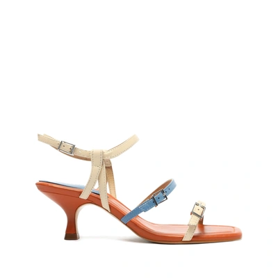 Schutz Dalilla Leather Sandal In Eggshell And Summer Jeans
