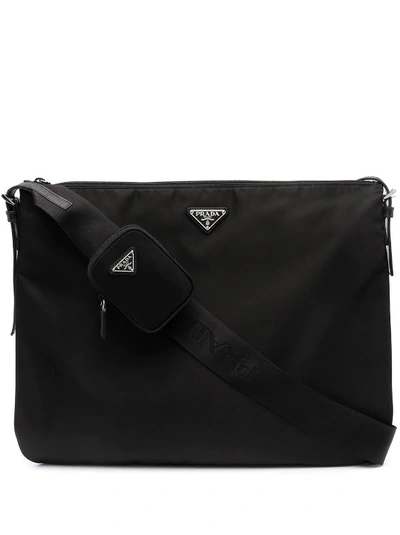 Prada Logo-plaque Shoulder Bag In Black
