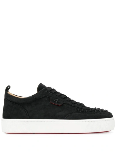 Christian Louboutin Studded Toe Low-top Suede Trainers In Black