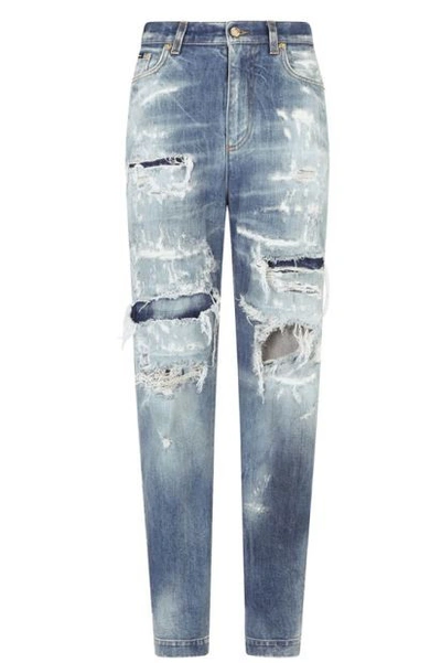 Dolce & Gabbana Ripped Tapered Jeans In Blue