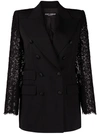 Dolce & Gabbana Double-breasted Topstitched Wool-blend And Lace Blazer In Black