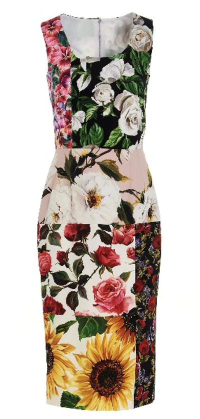 Dolce & Gabbana Patchwork Floral-print Silk-blend Midi Dress In Green,red,yellow
