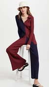 Staud Milton Colour-block Ribbed-knit Cardigan In Navy,bordeaux